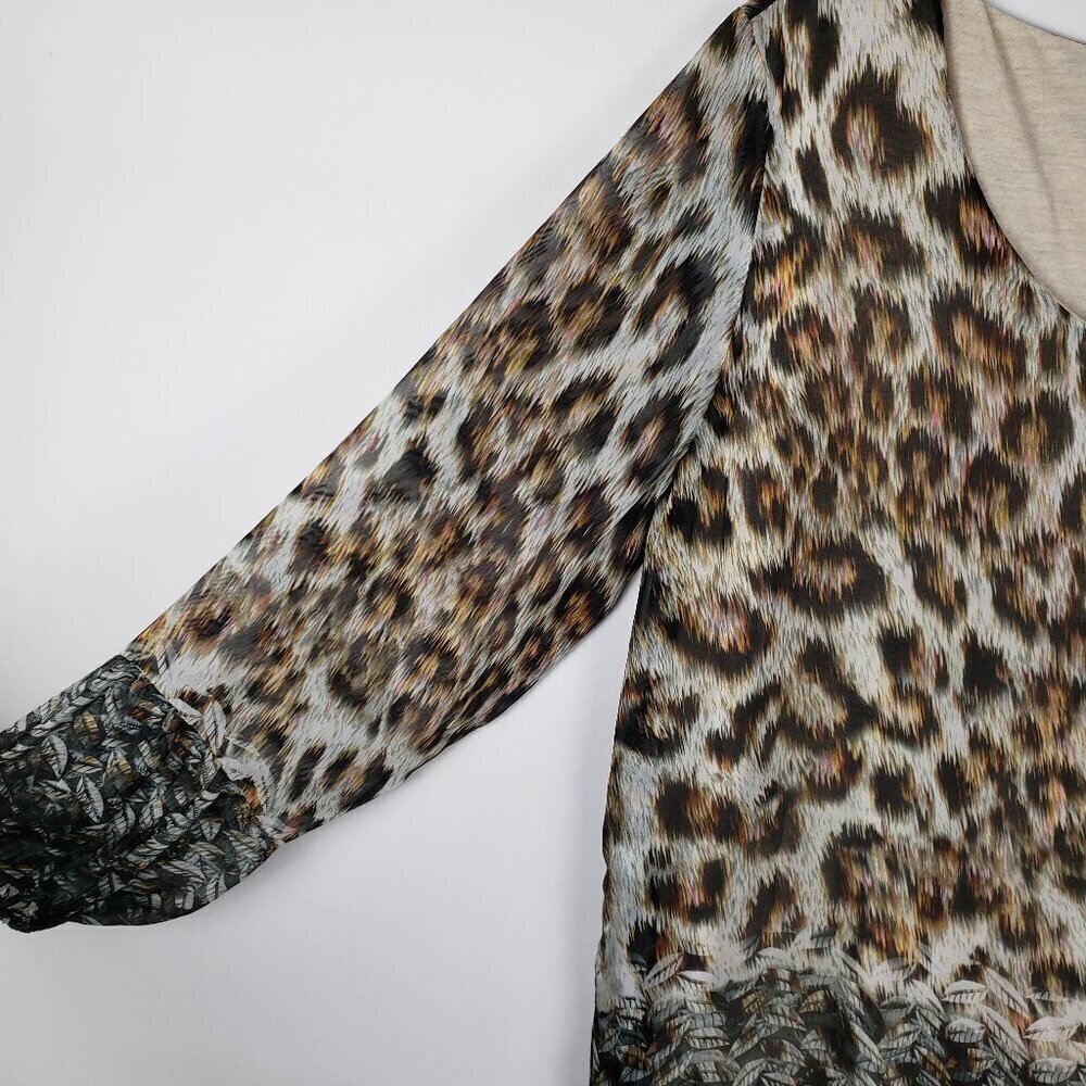 Le Marais Silk Peasant Blouse Animal Print Sheer Long Sleeve Womens Size Small - Picture 4 of 11